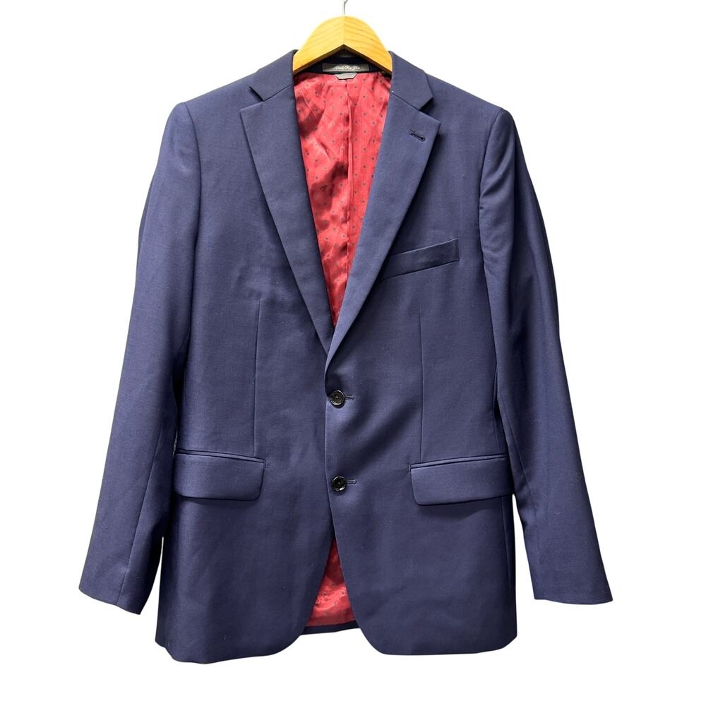 Indochino‎ Blazer Mens 38 Wool Coastal Blue Jacket Polka Dot Lining 2 Button